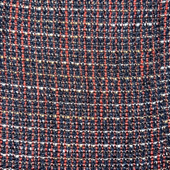 41 Tweed Fringe Blouse M Red Black Shimmer Gold Top Zipper Stretch Office Boho - Picture 6 of 12